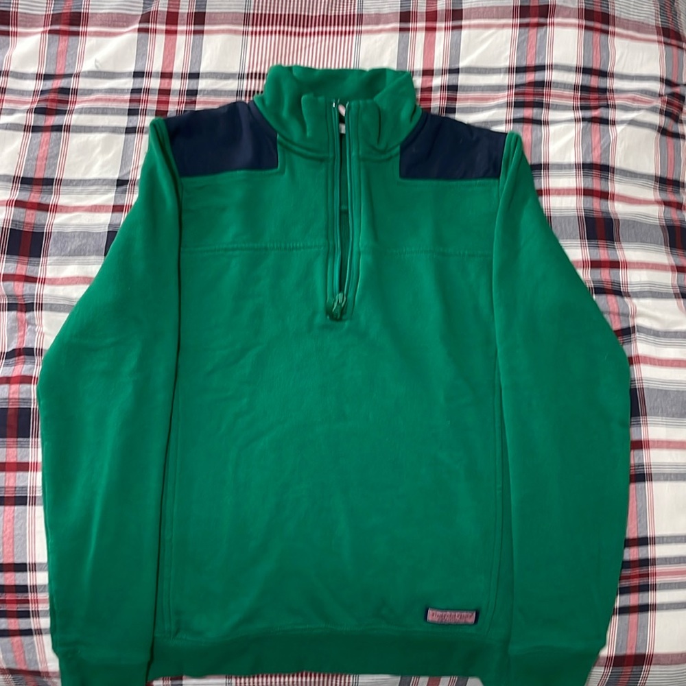 Vineyard Vines Women Half Zip Sweatshirt in Kelly Green with Navy Paneling